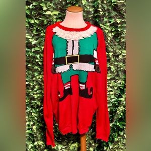 HM Divided Christmas Sweater Red Santa Suit Crewneck Jingle bells Womens XL